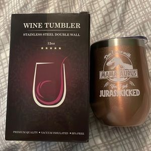 Stainless steel double wall wine tumbler dinosaur themed gift for mom rose gold